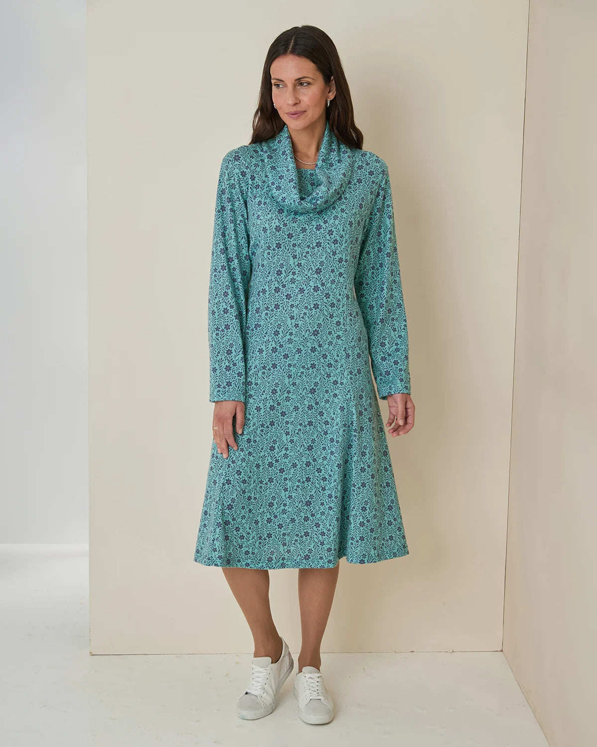 Aliyah Floral Cowl Neck Long Sleeved Dress