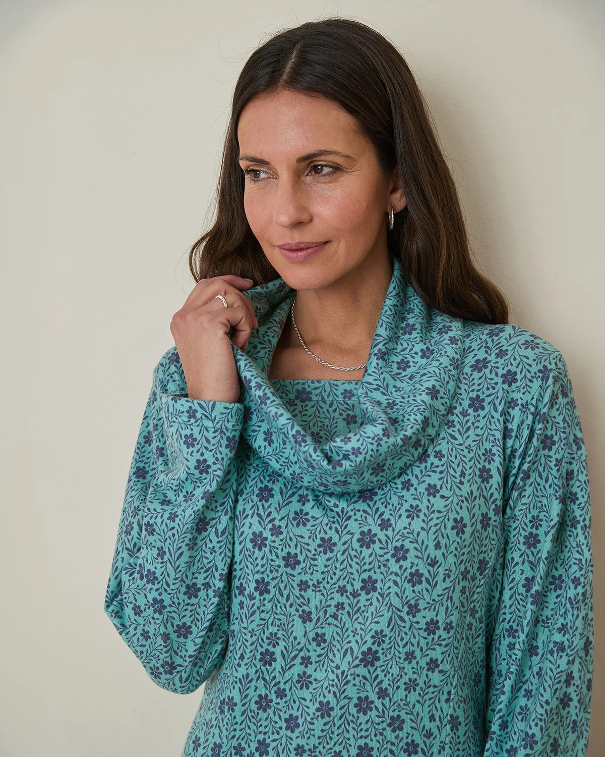 Aliyah Floral Cowl Neck Long Sleeved Dress