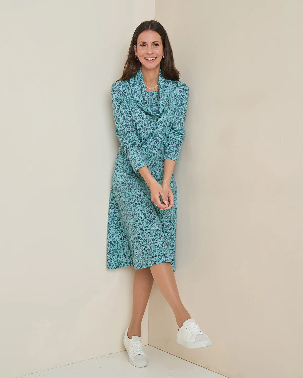 Aliyah Floral Cowl Neck Long Sleeved Dress