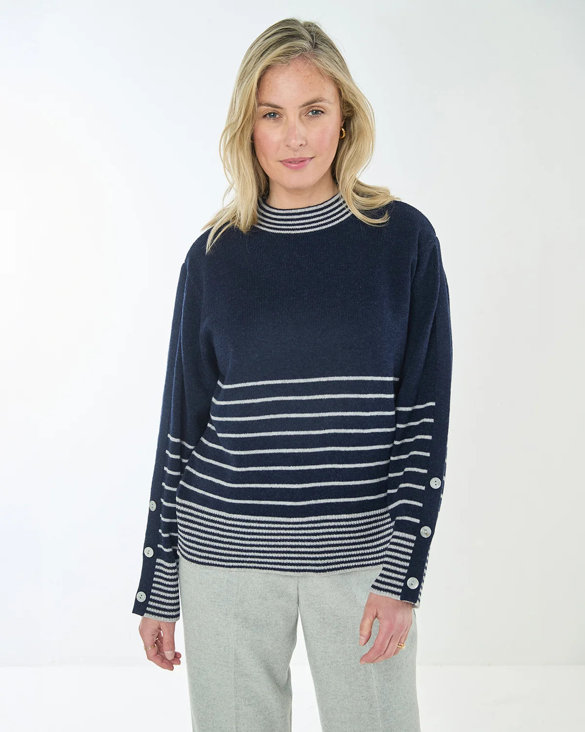 Allie Striped Turtle Neck Pure Lambswool Jumper