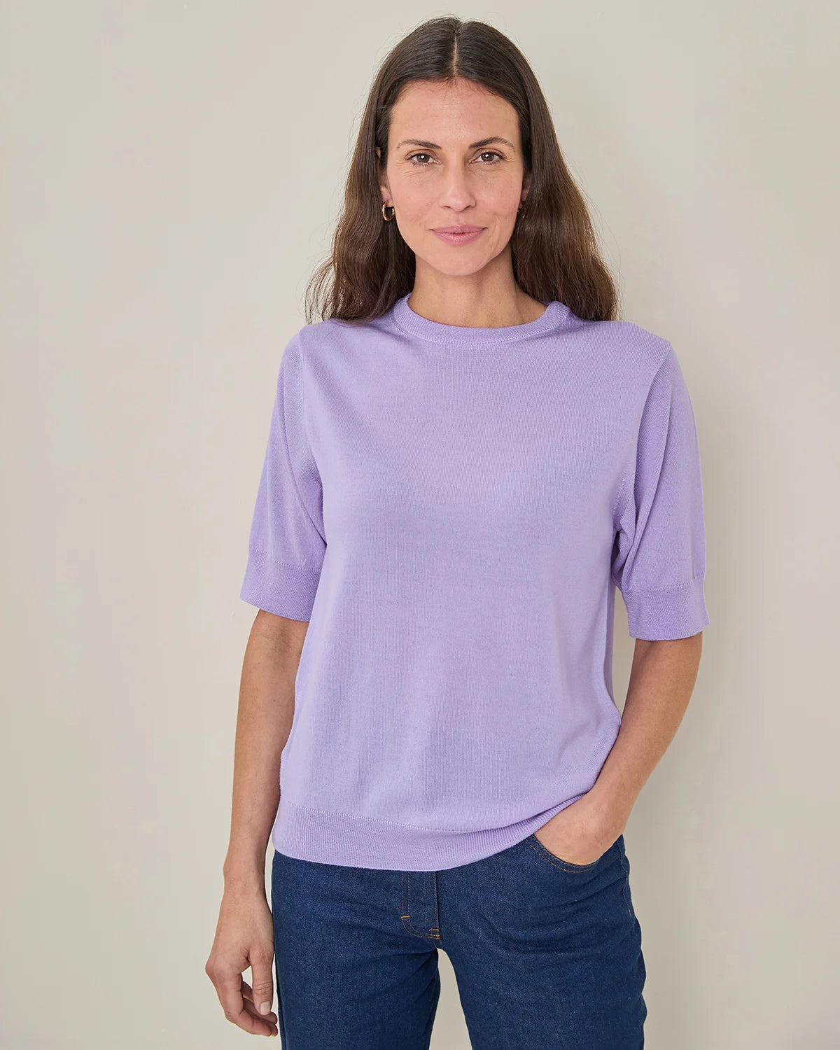 Merino Short Sleeve Crew Jumper - Amethyst