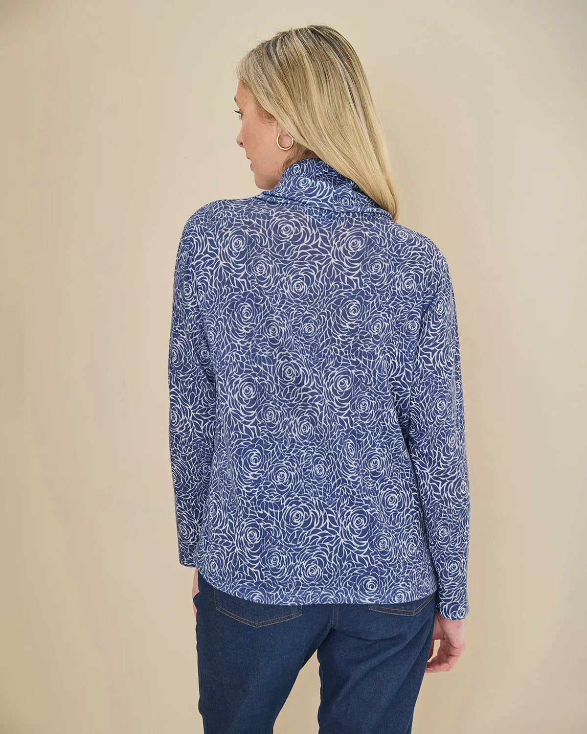 Arianna Patterned Cowl Neck Long Sleeved Top