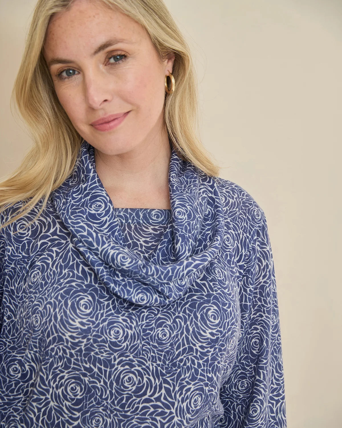 Arianna Patterned Cowl Neck Long Sleeved Top