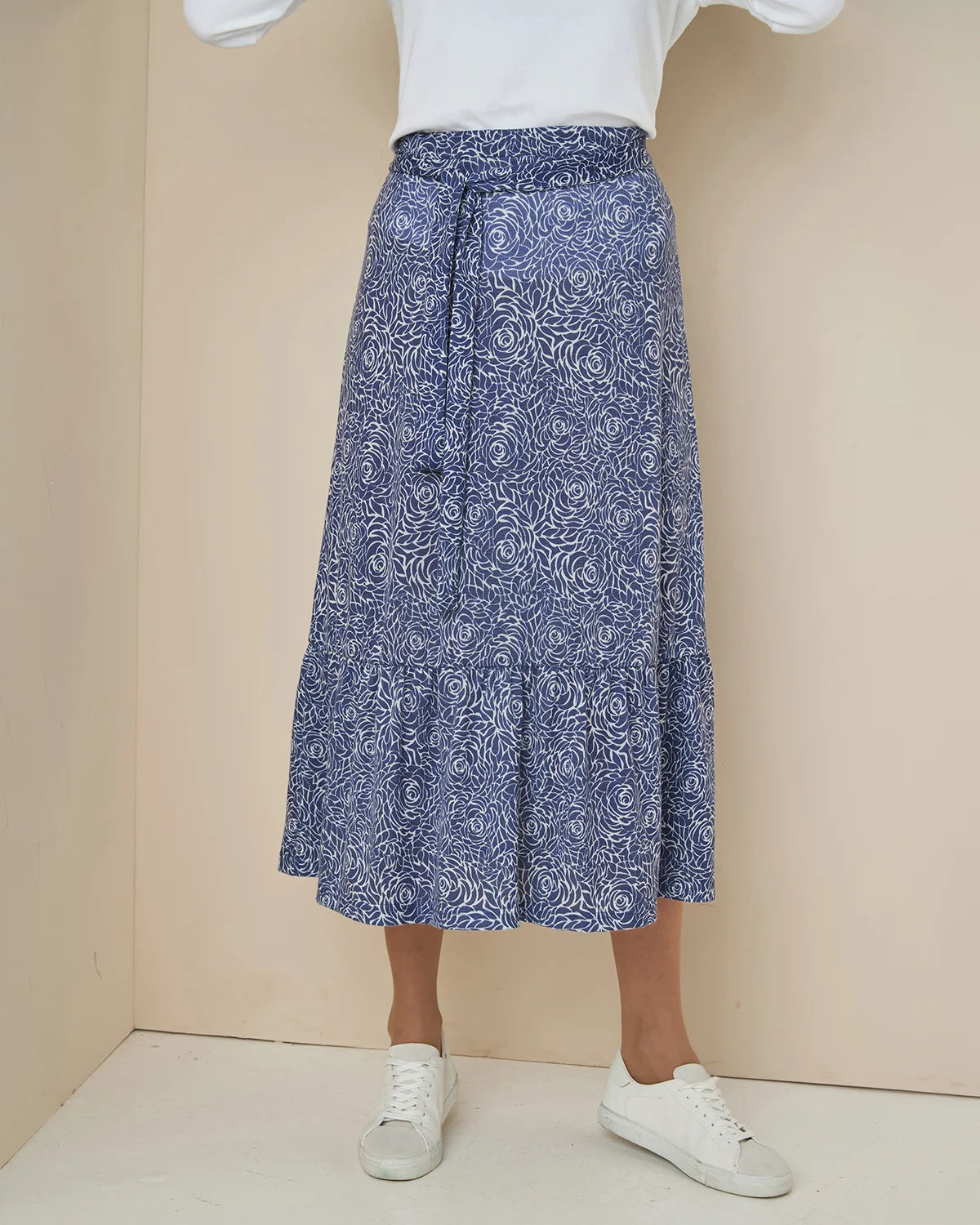 Arianna Patterned Ruffle Detail A Line Skirt