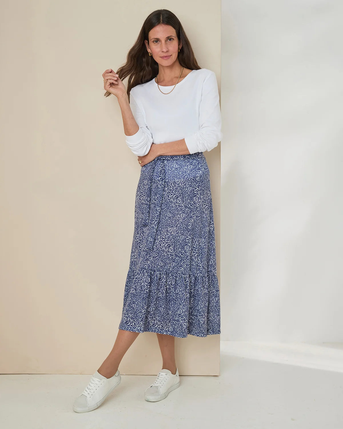 Arianna Patterned Ruffle Detail A Line Skirt
