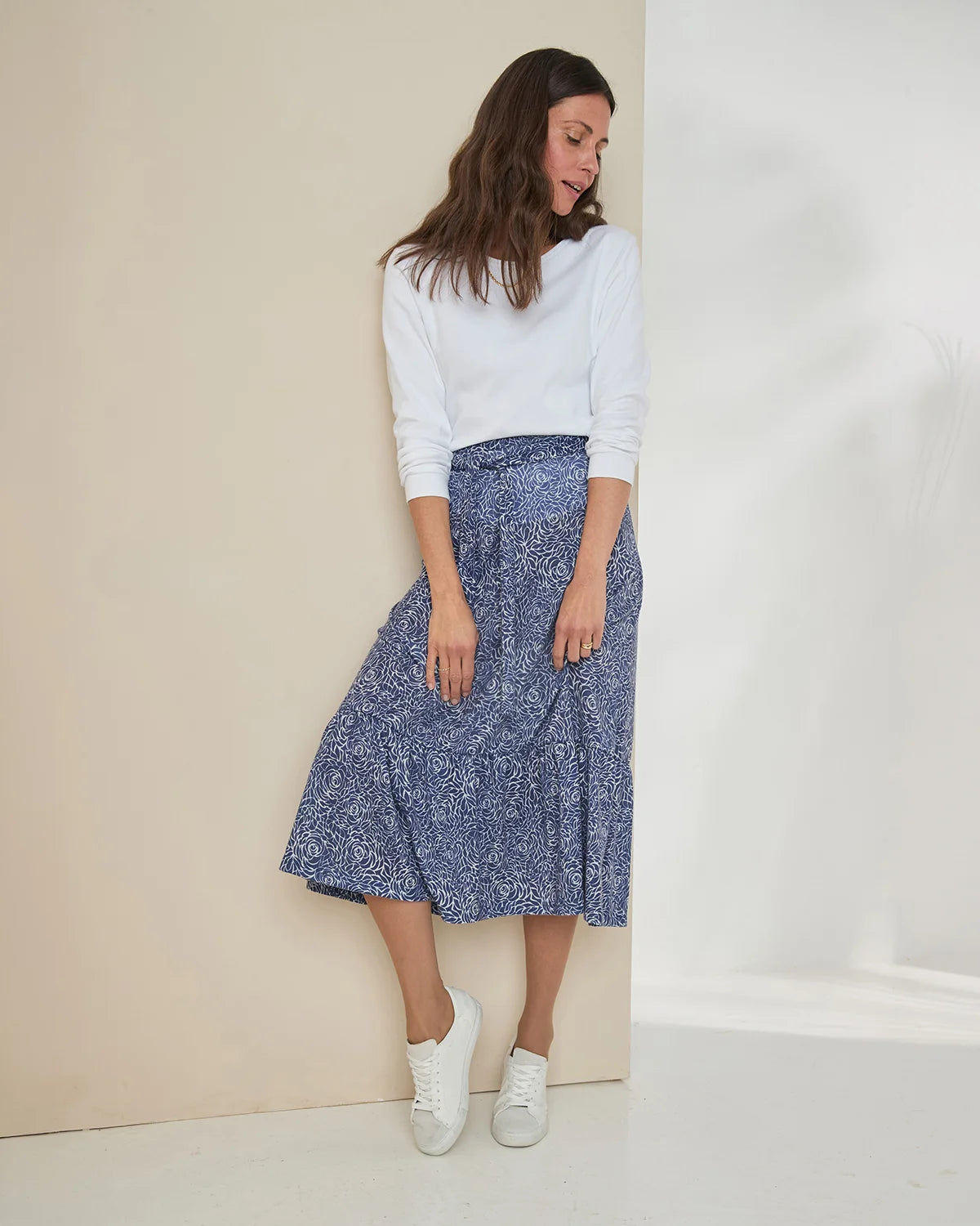 Arianna Patterned Ruffle Detail A Line Skirt