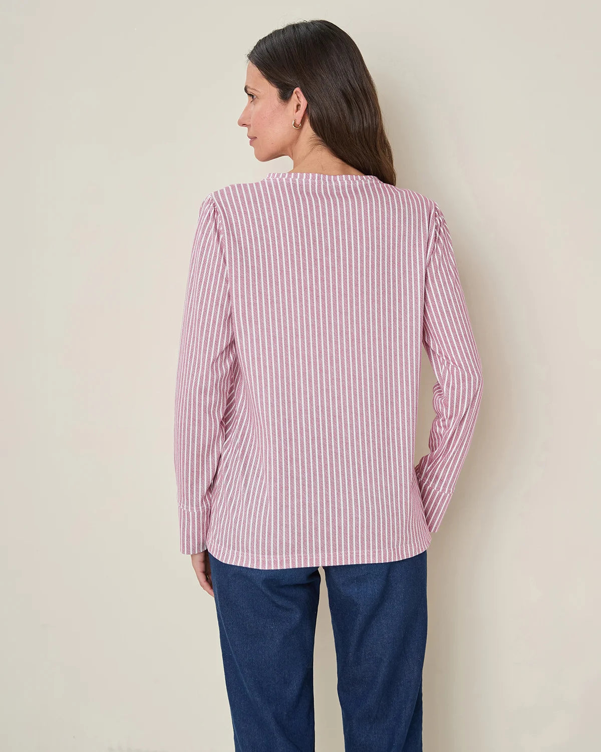 Printed Pleat Shoulder Crew Neck Top - Ariel