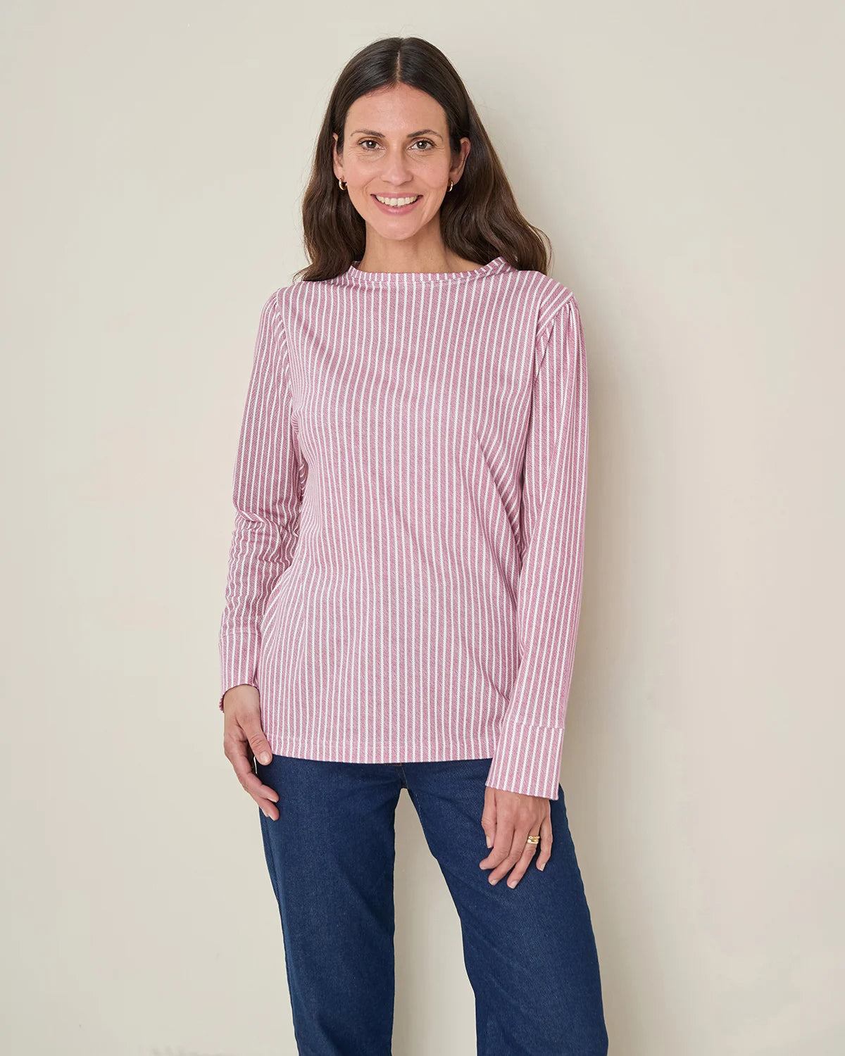 Printed Pleat Shoulder Crew Neck Top - Ariel
