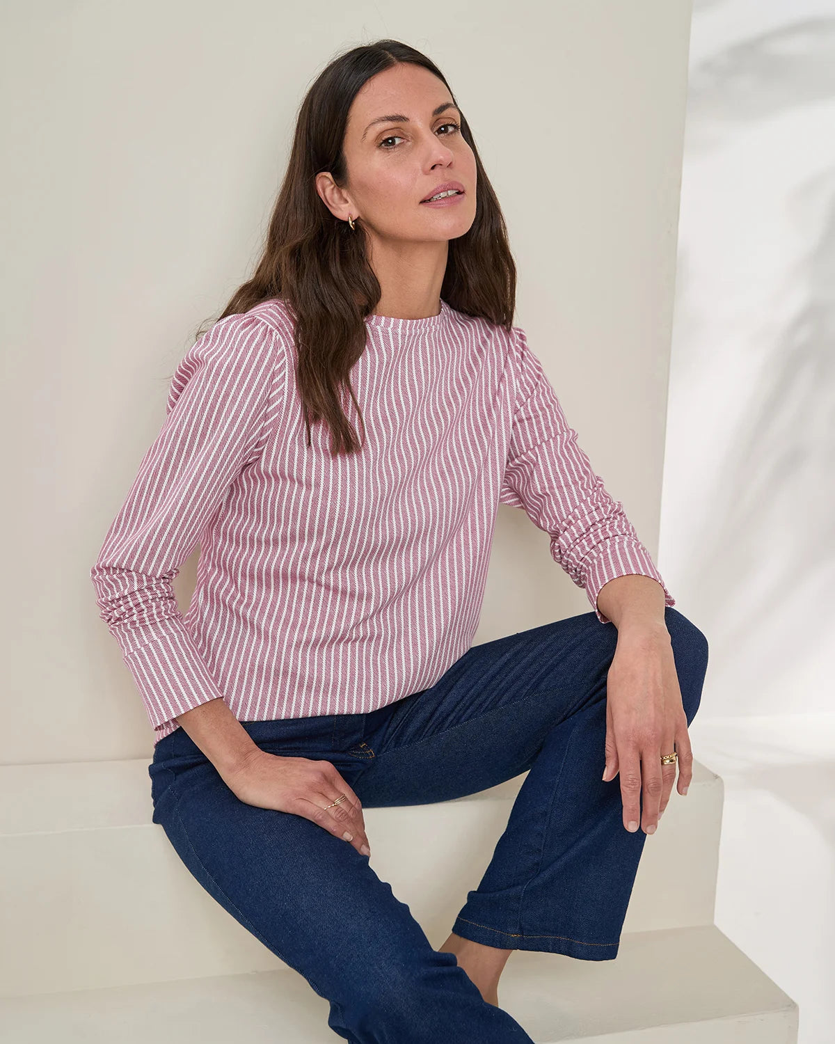 Printed Pleat Shoulder Crew Neck Top - Ariel