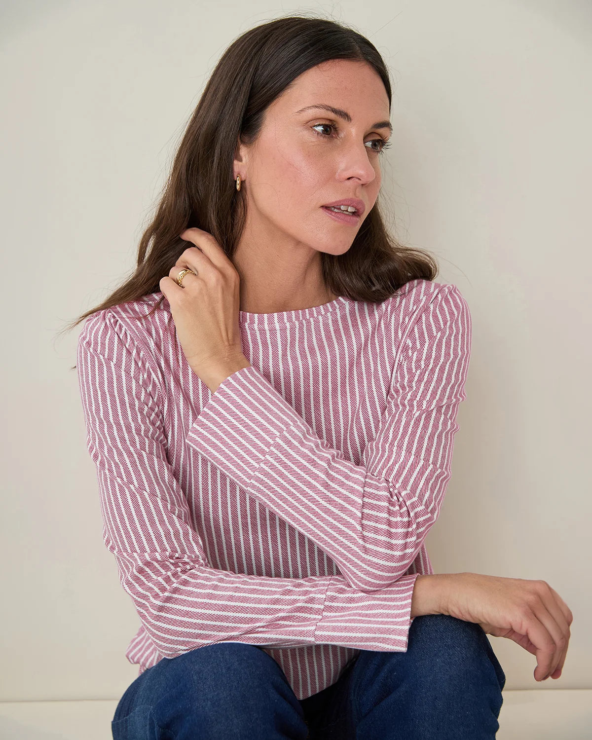 Printed Pleat Shoulder Crew Neck Top - Ariel