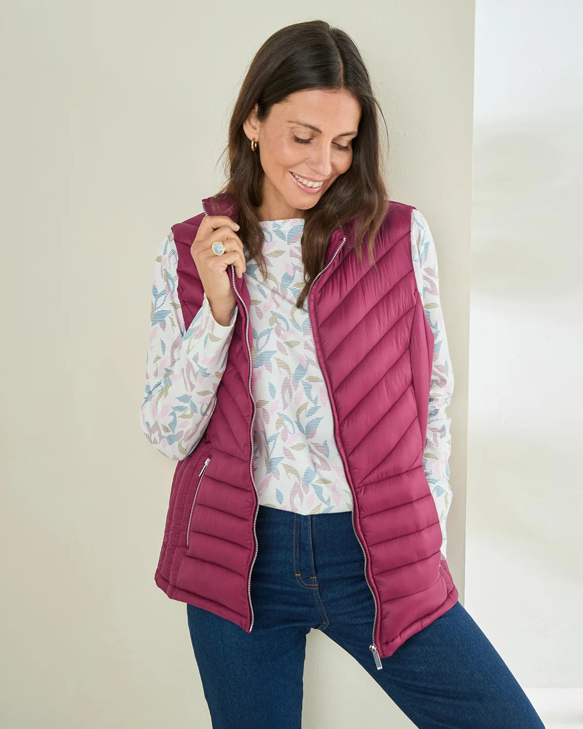 Lightly Padded Quilted Gilet - Berry