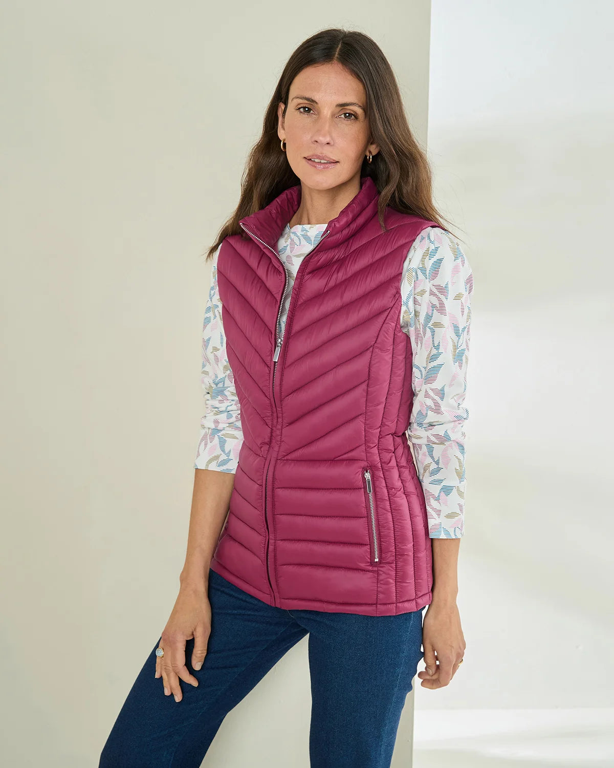 Lightly Padded Quilted Gilet - Berry