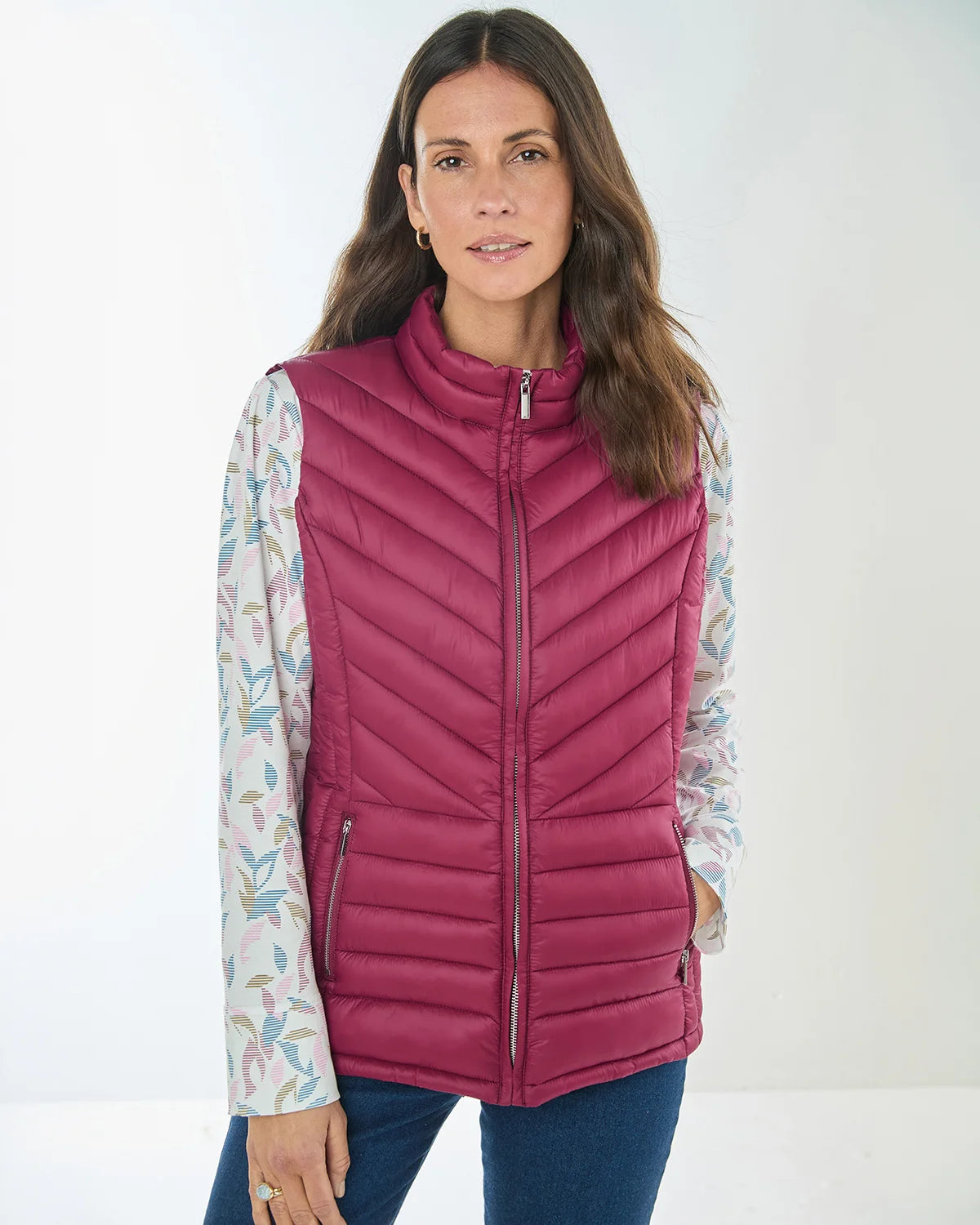 Lightly Padded Quilted Gilet - Berry