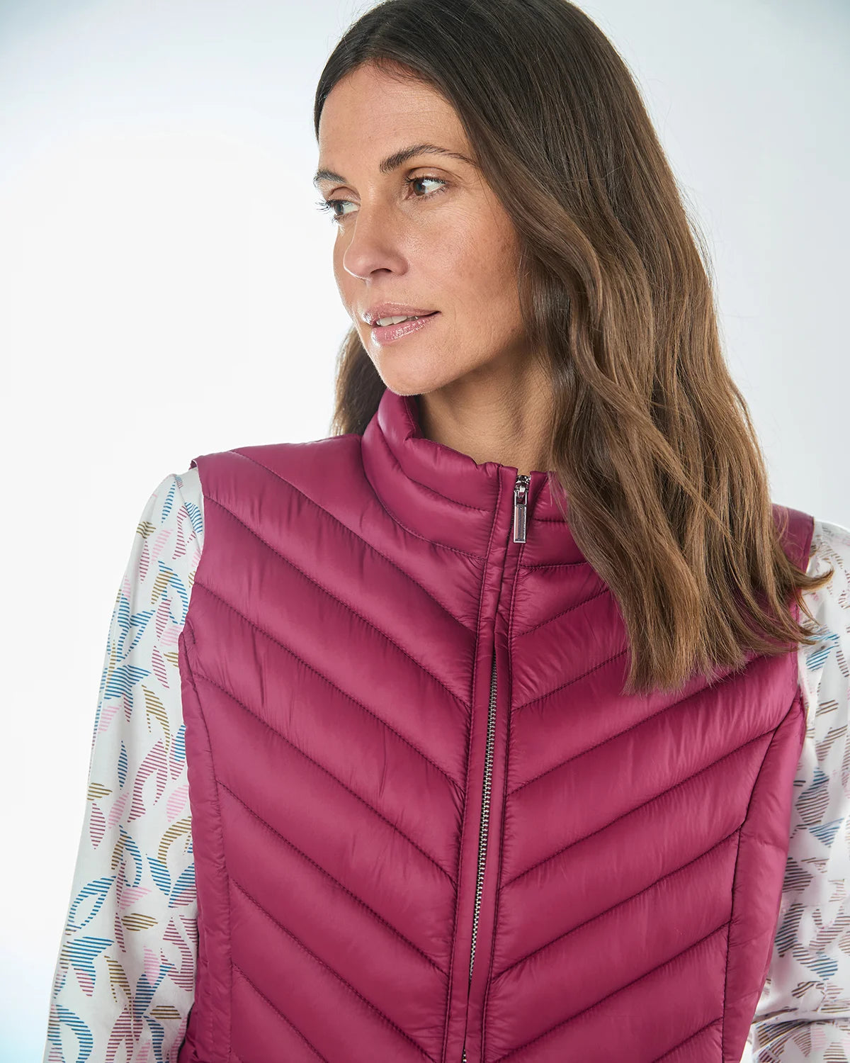 Lightly Padded Quilted Gilet - Berry