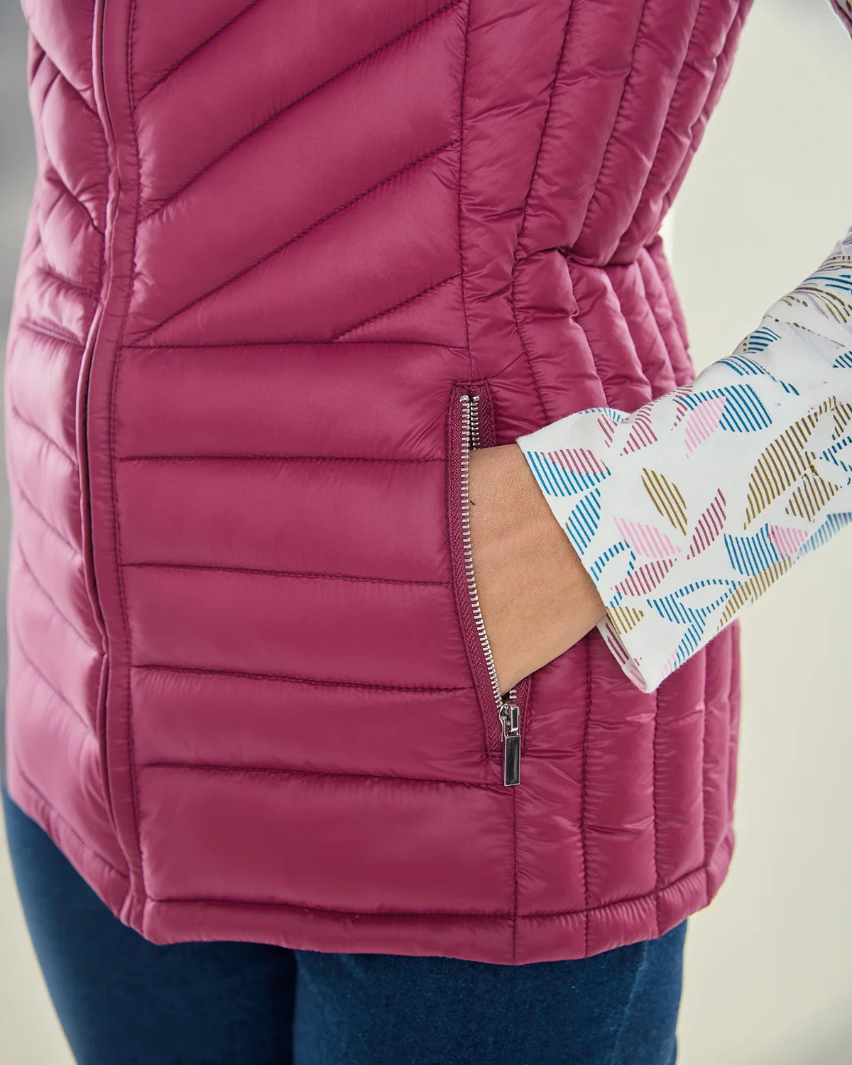 Lightly Padded Quilted Gilet - Berry