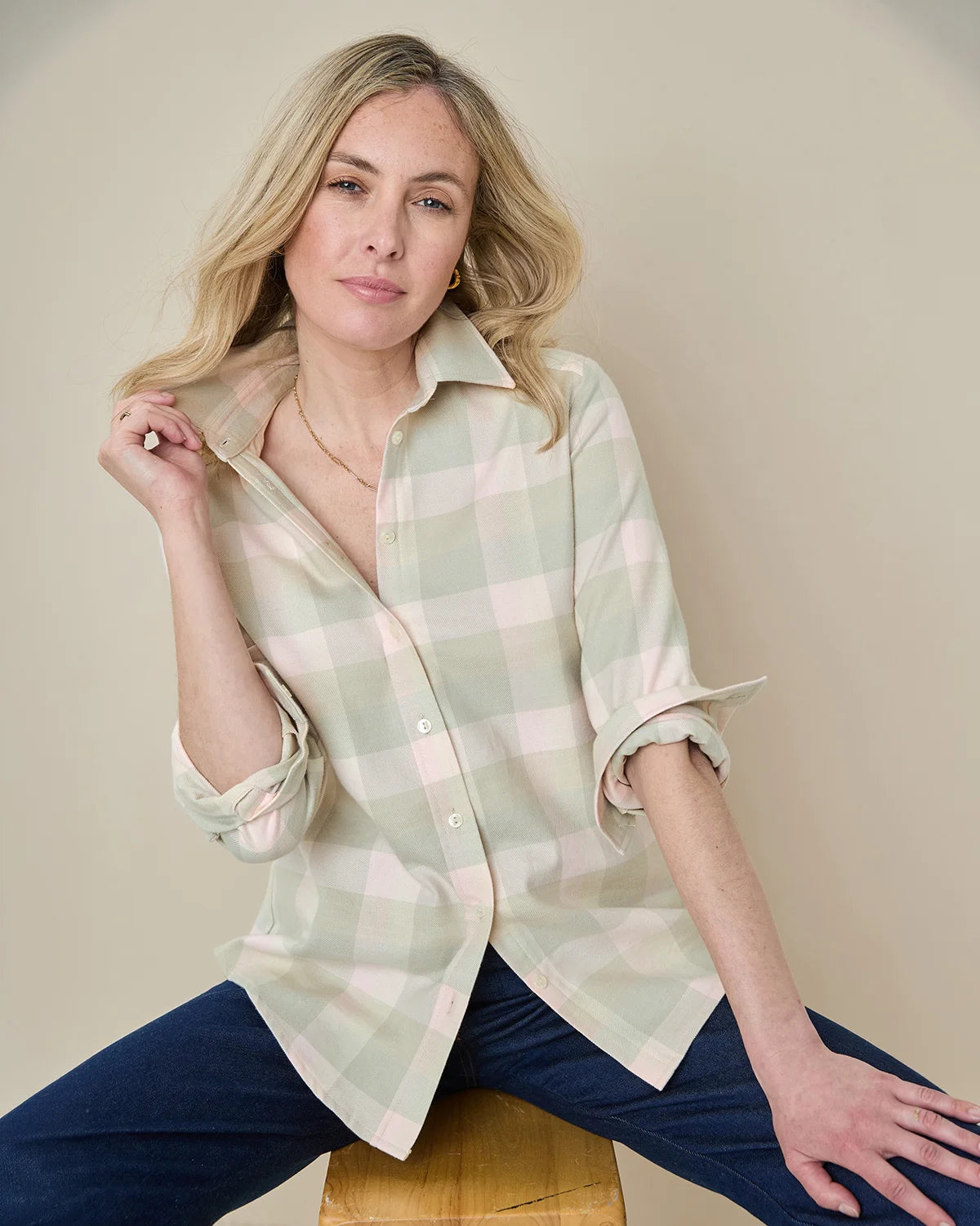 Blaine Soft Handle Pure cotton Checked Blouse