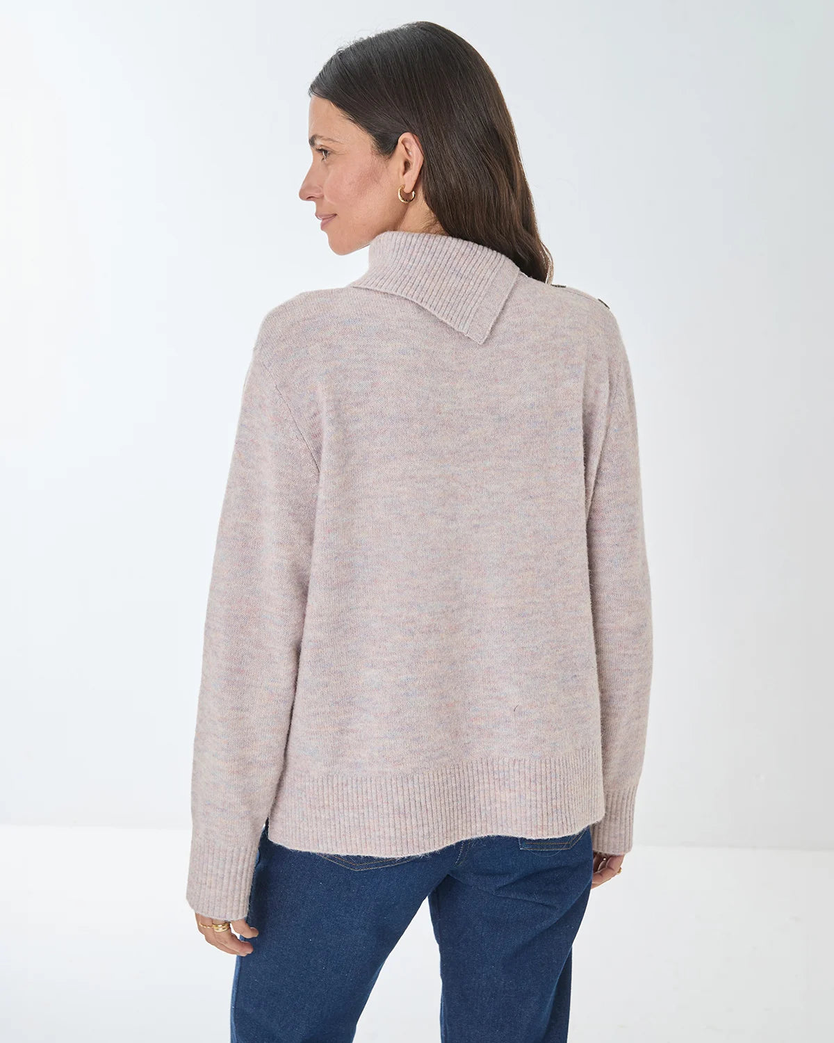 Brooke Split Collar Style Wool Mix Jumper - Lilac