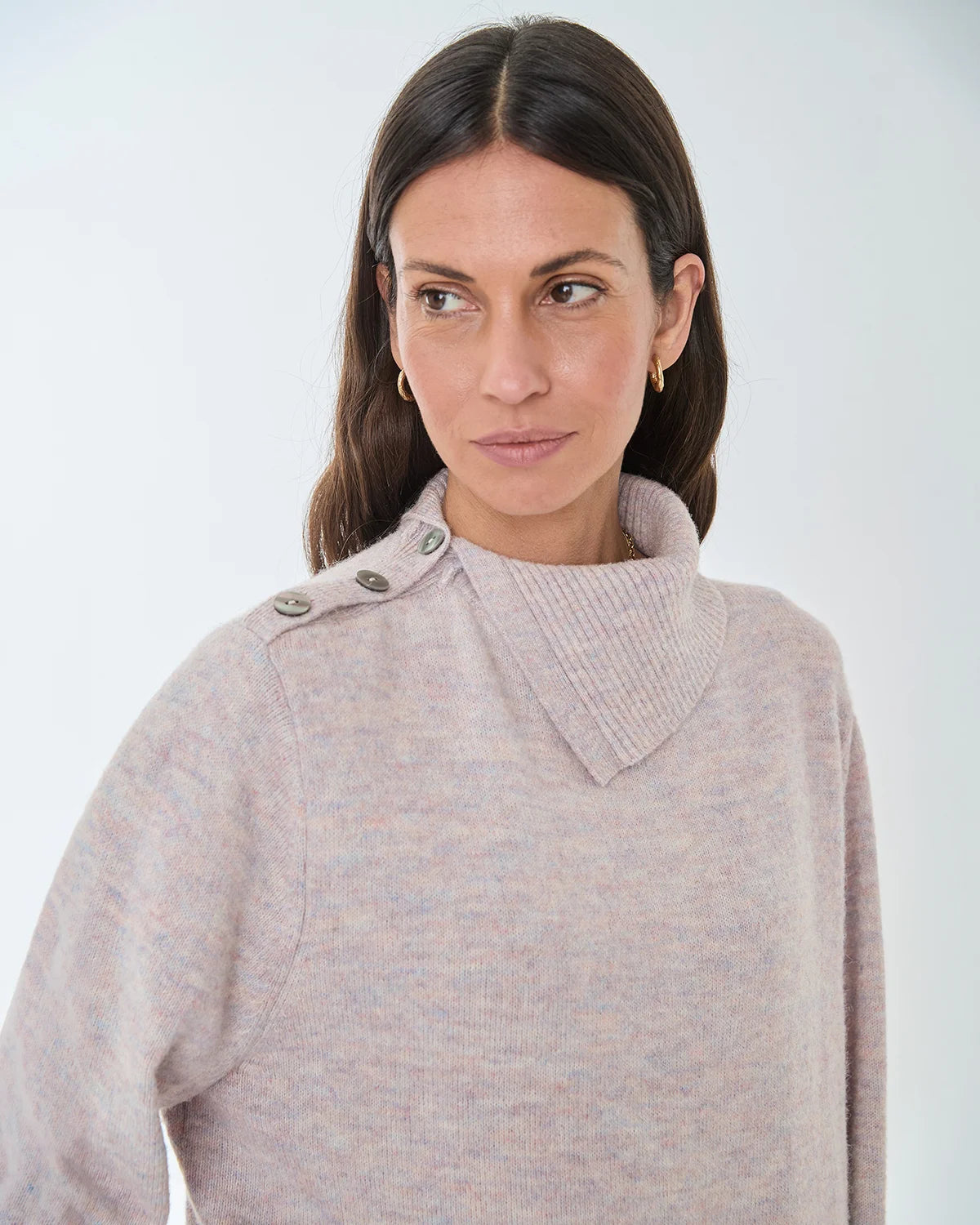 Brooke Split Collar Style Wool Mix Jumper - Lilac