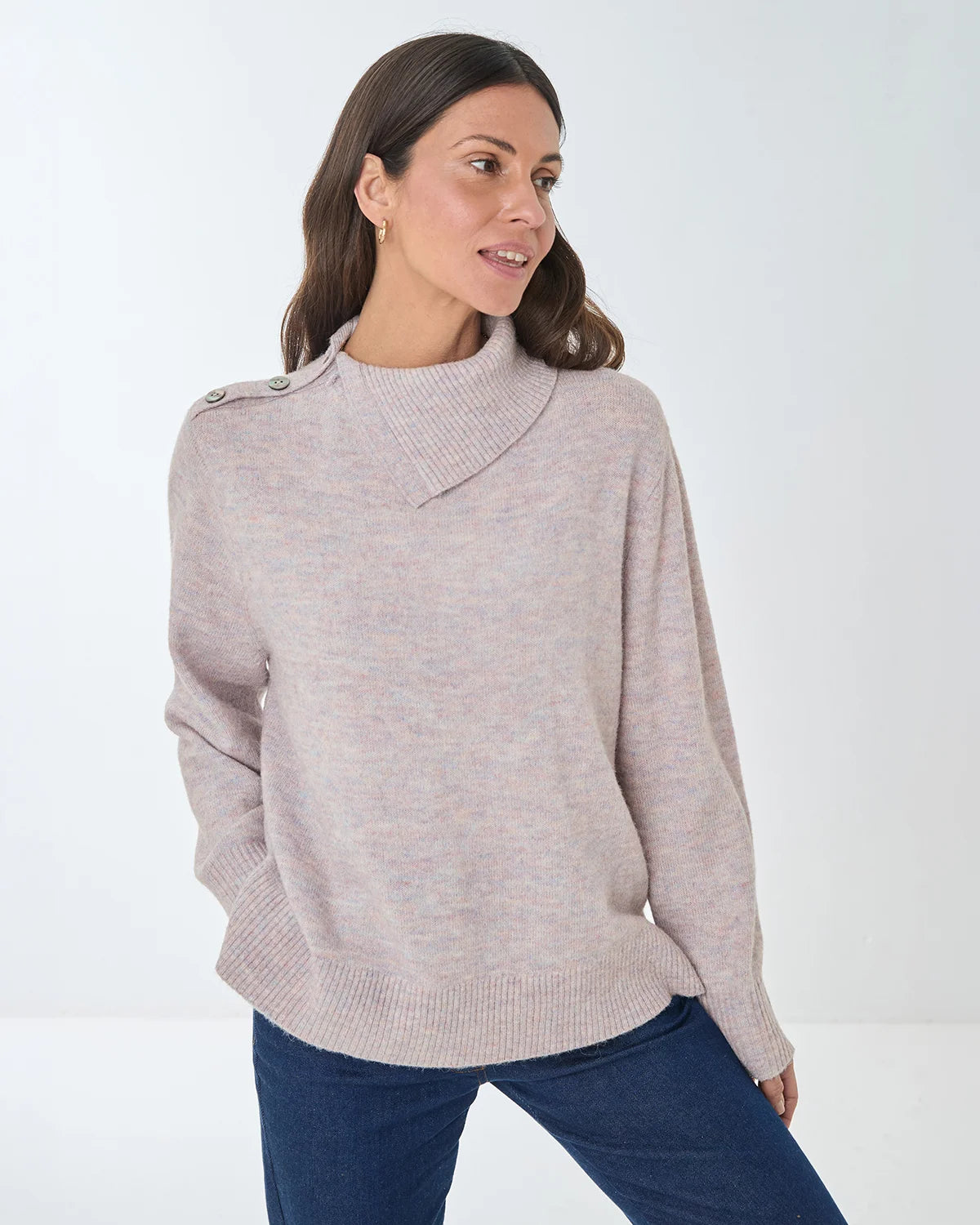 Brooke Split Collar Style Wool Mix Jumper - Lilac