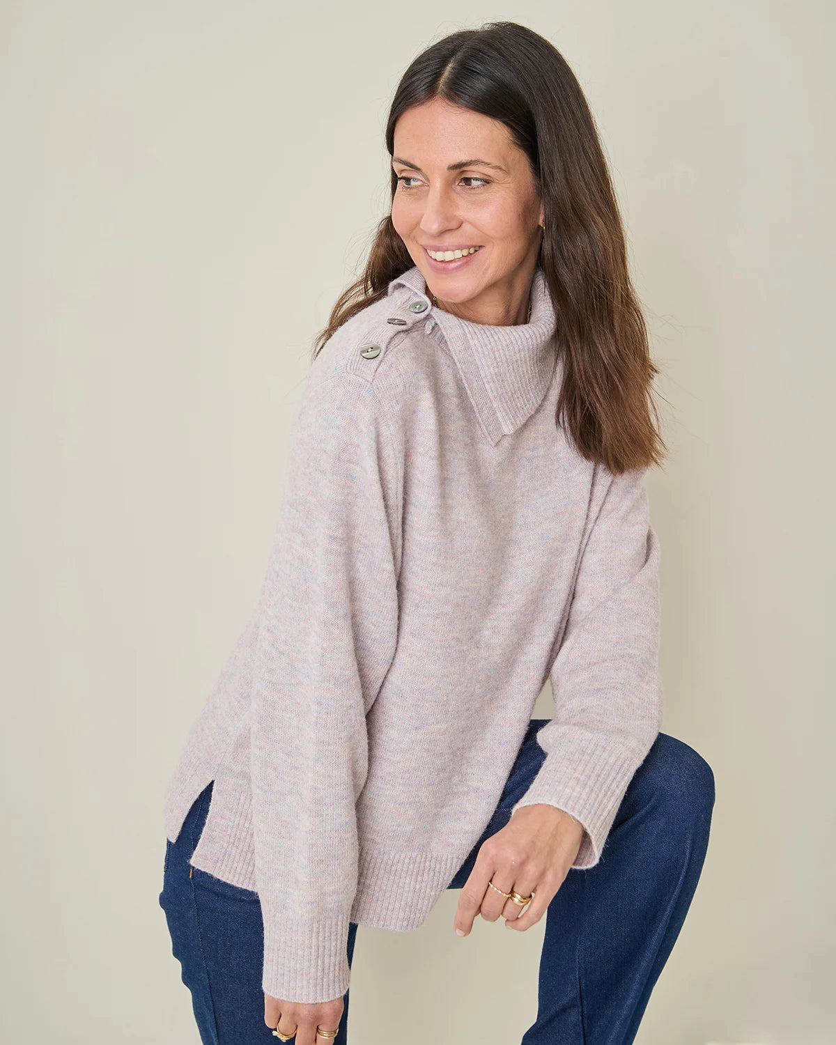 Brooke Split Collar Style Wool Mix Jumper - Lilac
