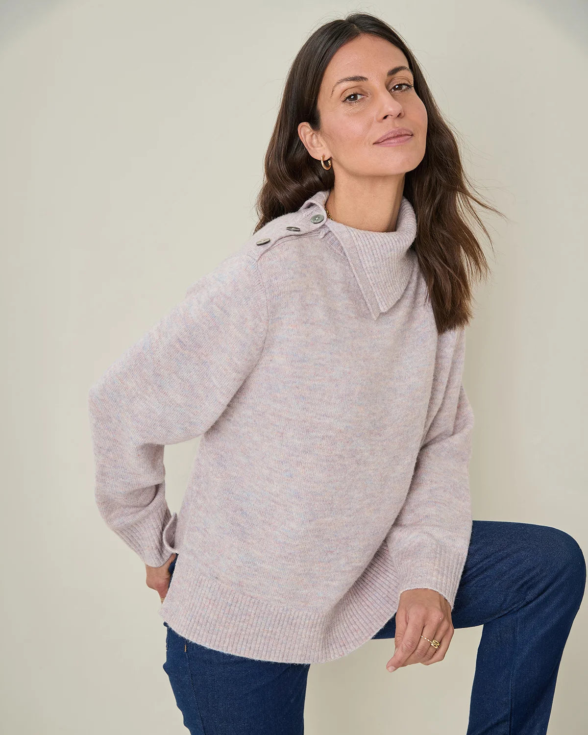 Brooke Split Collar Style Wool Mix Jumper - Lilac