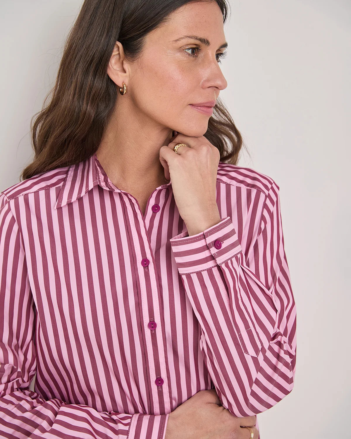 Candy Cotton Mix Long Sleeved Striped Blouse