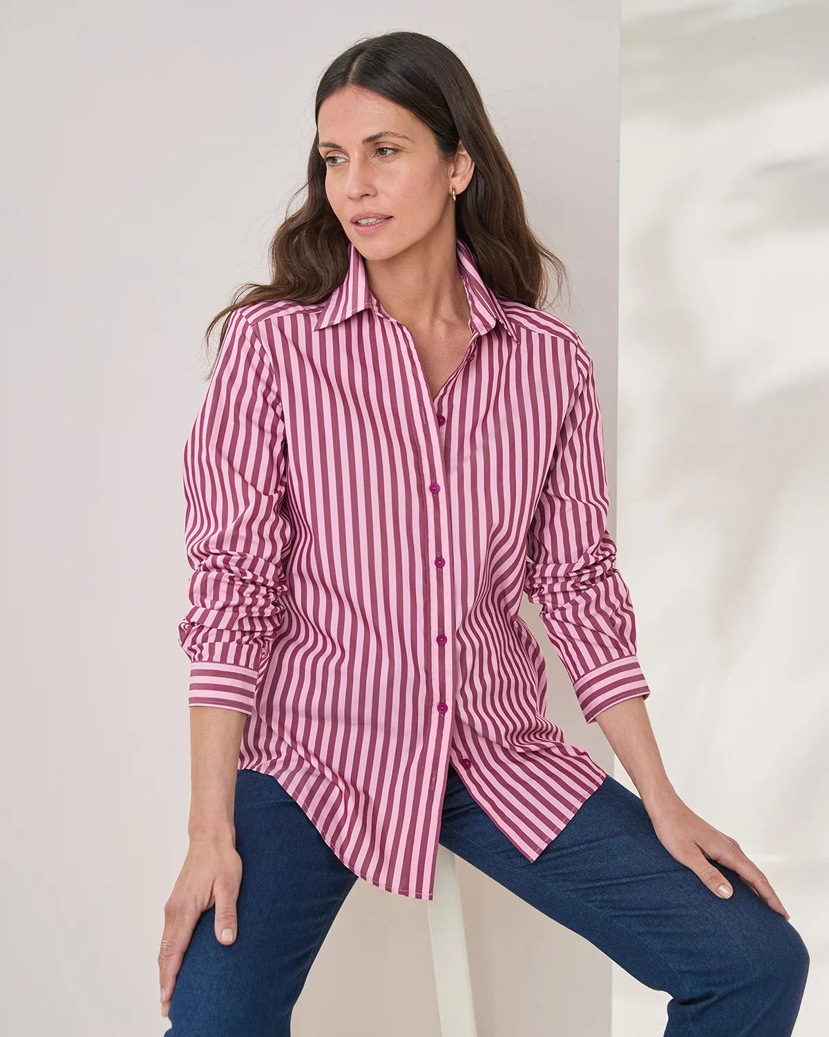 Candy Cotton Mix Long Sleeved Striped Blouse