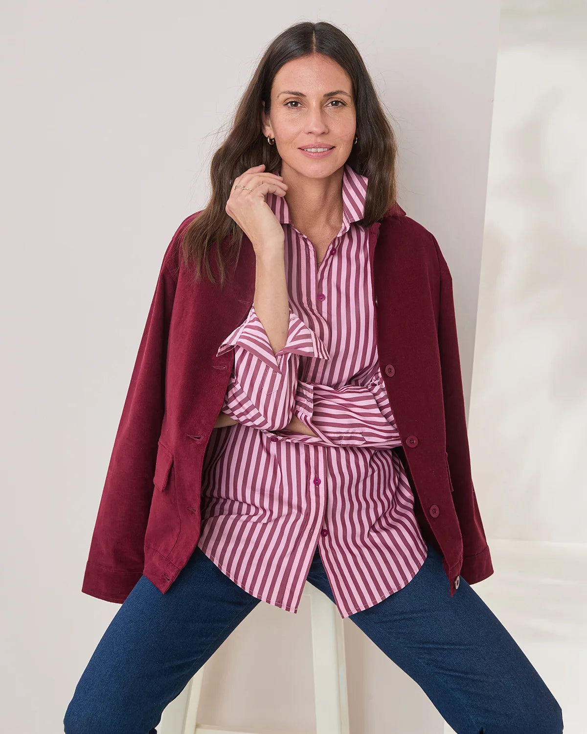 Candy Cotton Mix Long Sleeved Striped Blouse