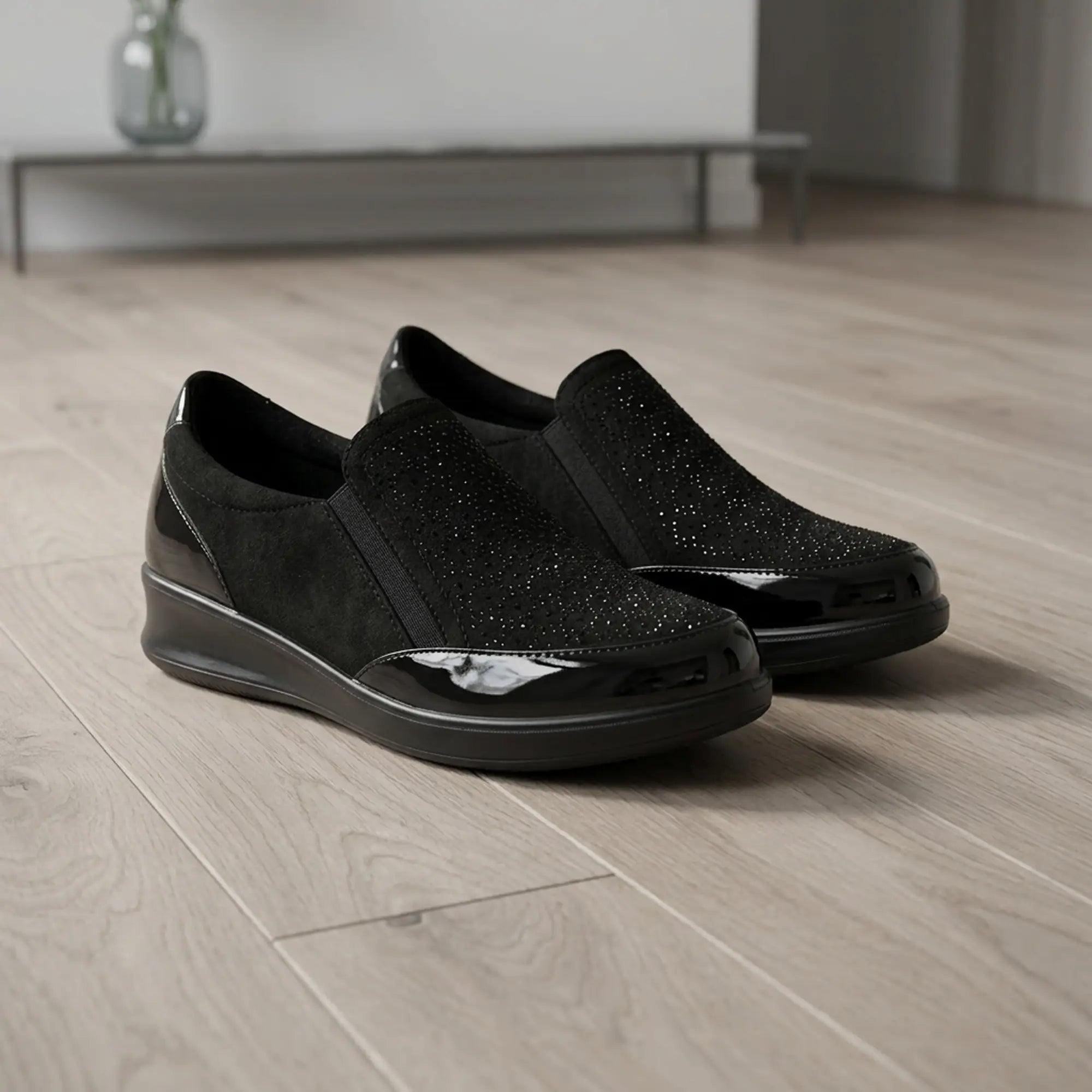 Lunar Hattie Slip On Patent Detail Shoe - Black