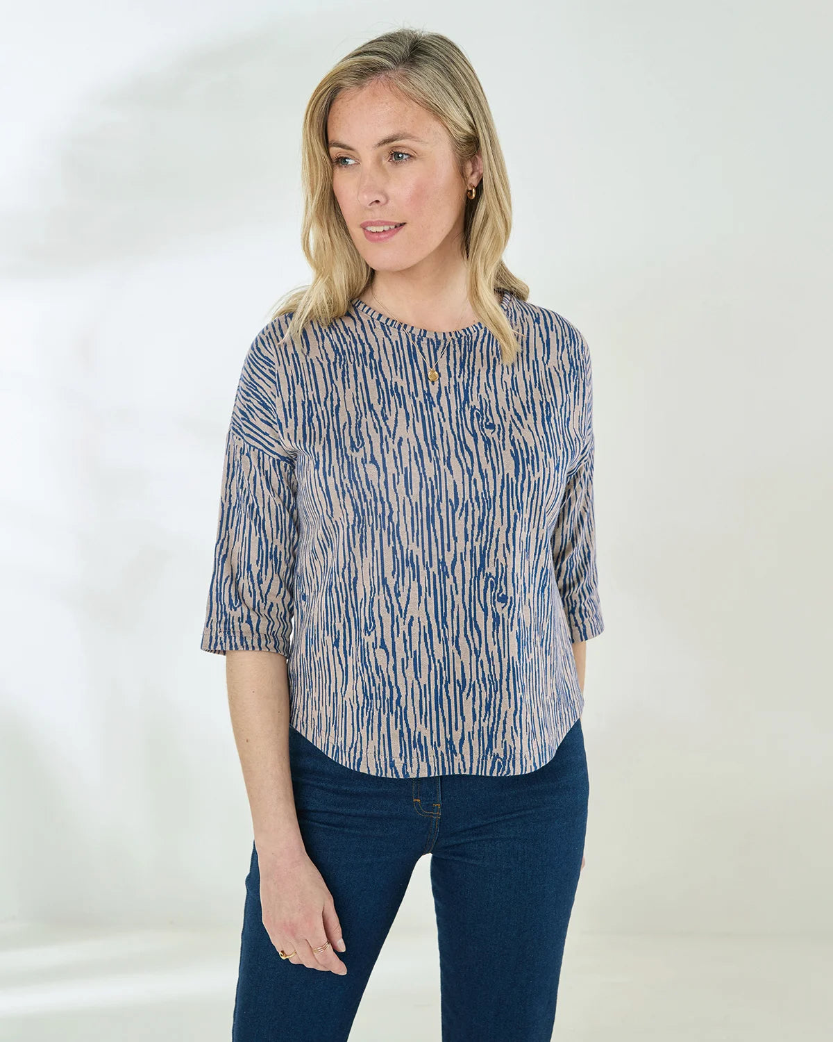 Patterned Crew Neck Dolman Sleeve Top - Cecelia