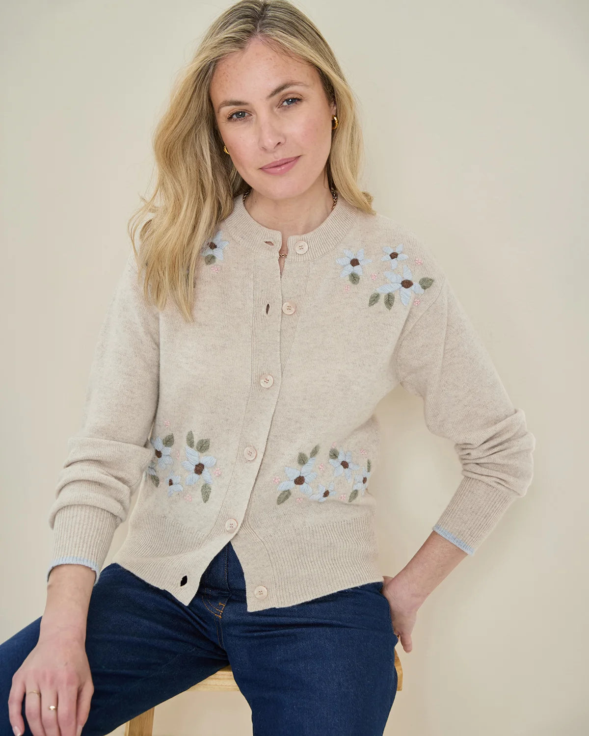 Delores Embroidered Pure Lambswool Cardigan
