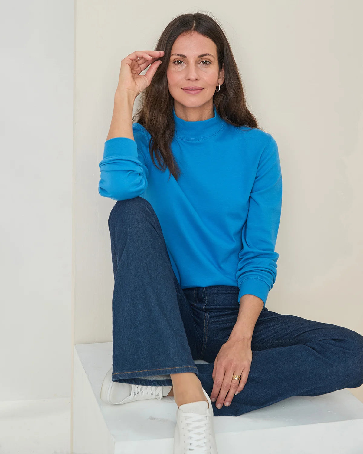 Cotton Turtle Neck Tops - Delphinium