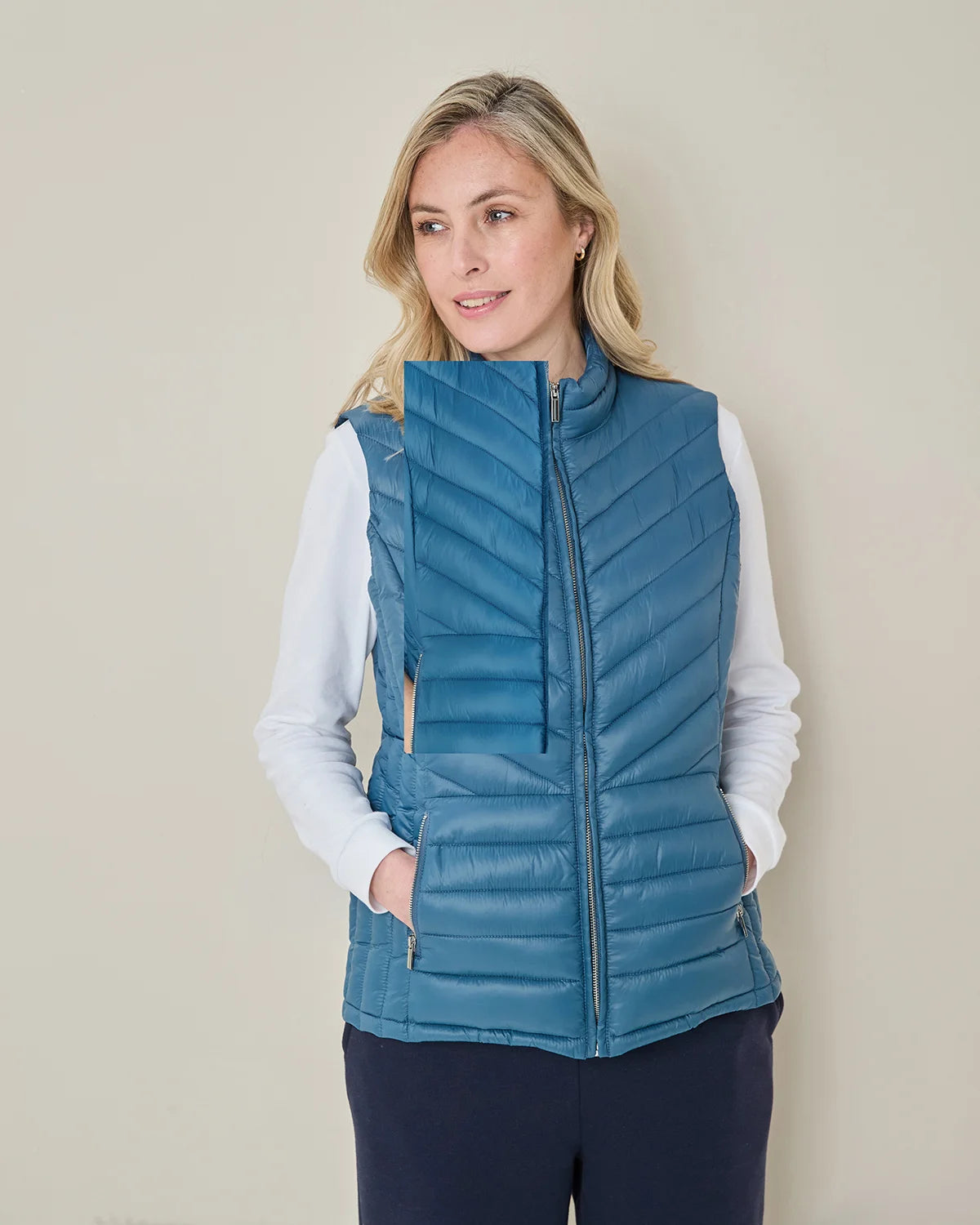 Lightly Padded Quilted Gilet - Denim Blue