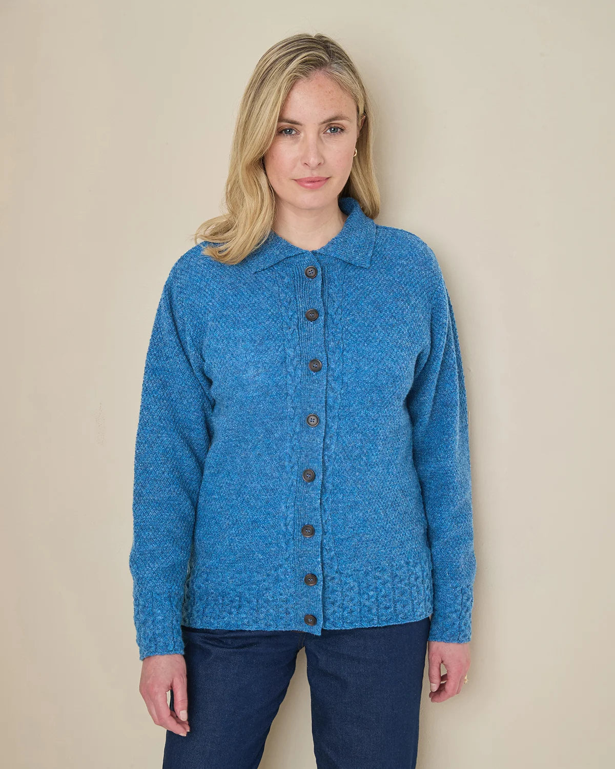 Shetland Cable Cardigan - Denim