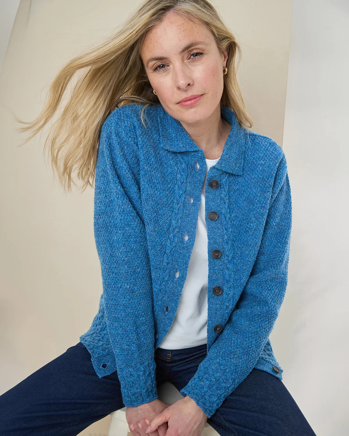 Shetland Cable Cardigan - Denim