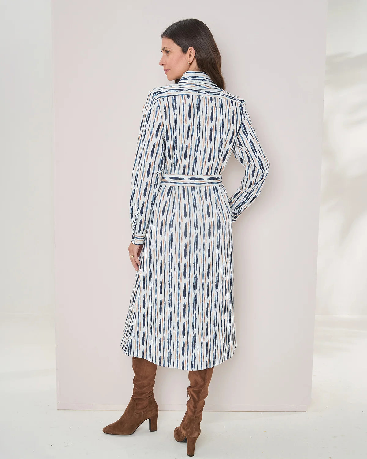 Denise Patterned Pure Cotton Long Sleeve Shirt Dress