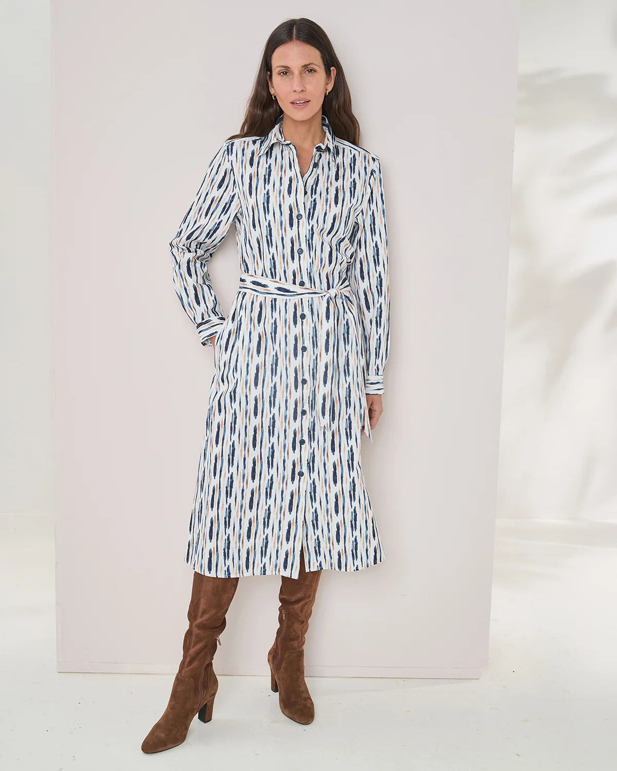 Denise Patterned Pure Cotton Long Sleeve Shirt Dress