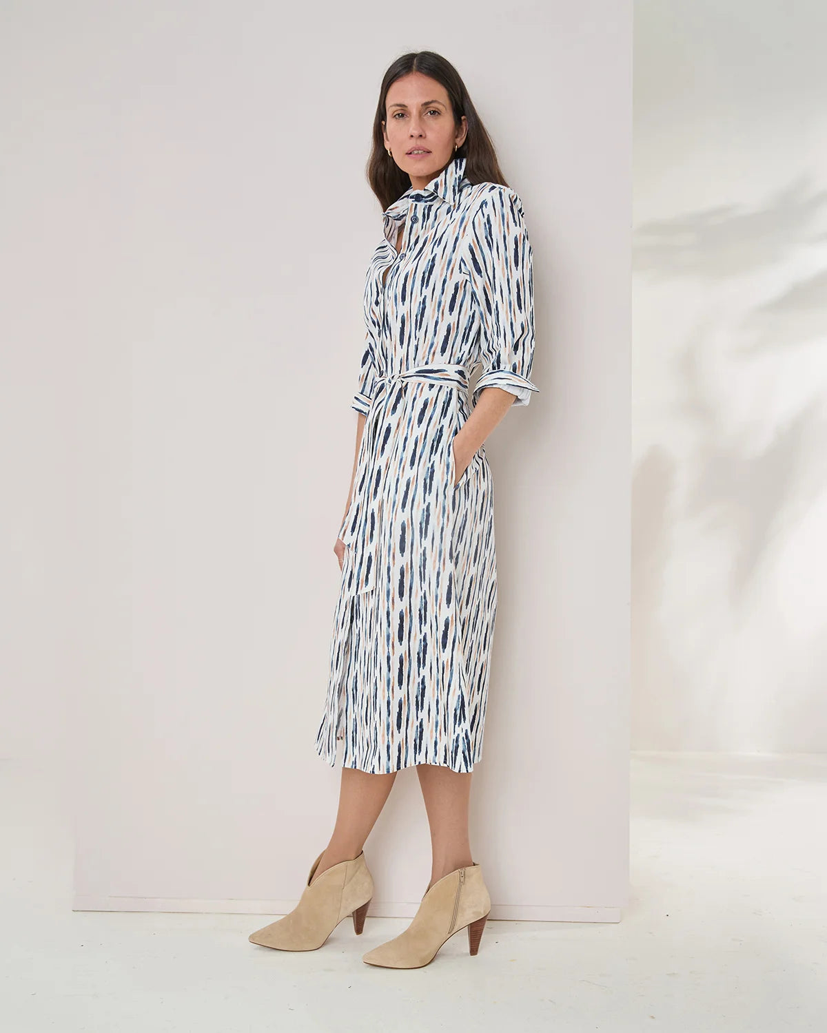Denise Patterned Pure Cotton Long Sleeve Shirt Dress