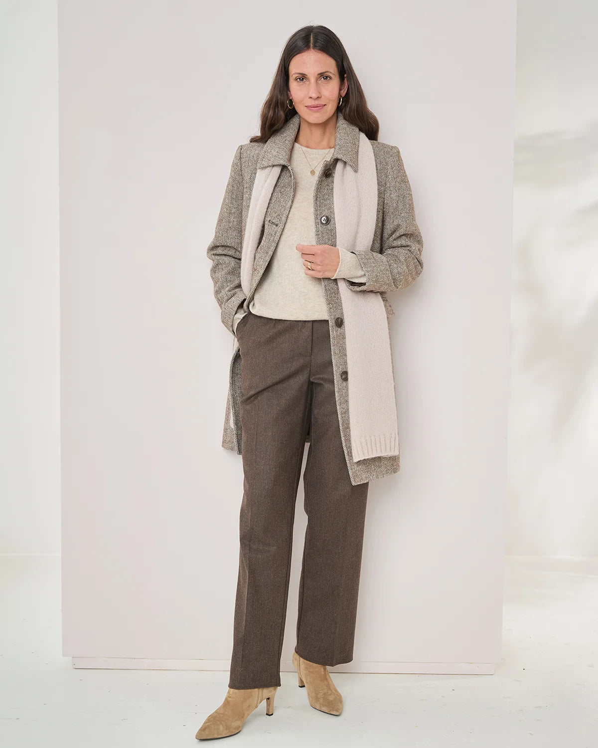 Doretta Herringbone Single Breasted Coat