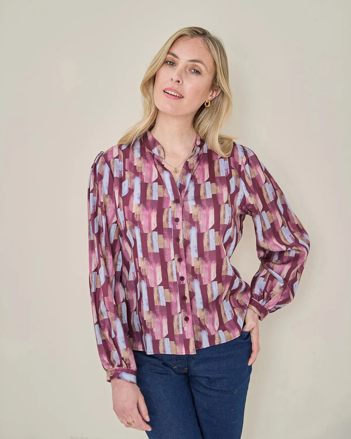 Edwina Patterned Tencel Long Sleeve Blouse