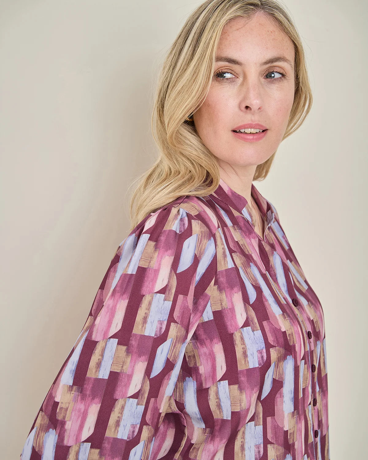 Edwina Patterned Tencel Long Sleeve Blouse