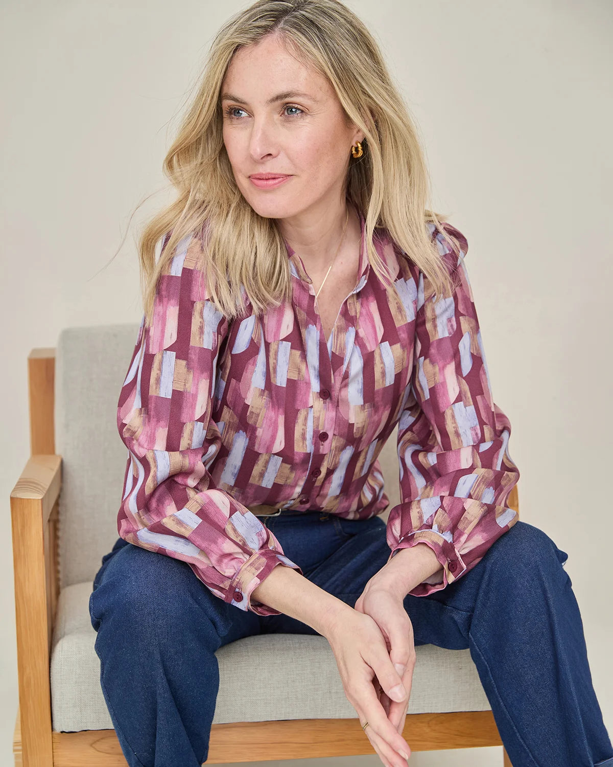 Edwina Patterned Tencel Long Sleeve Blouse