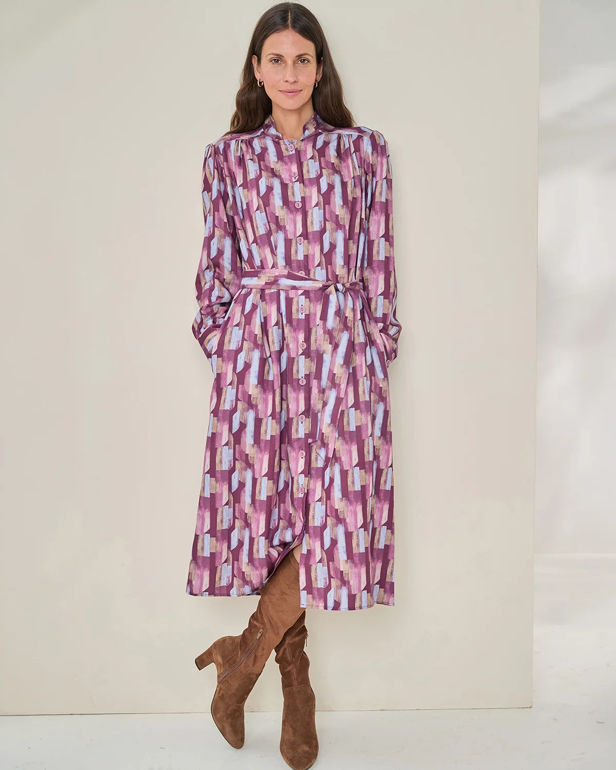 Edwina Patterned TENCEL™ Long Sleeve Shirt Dress