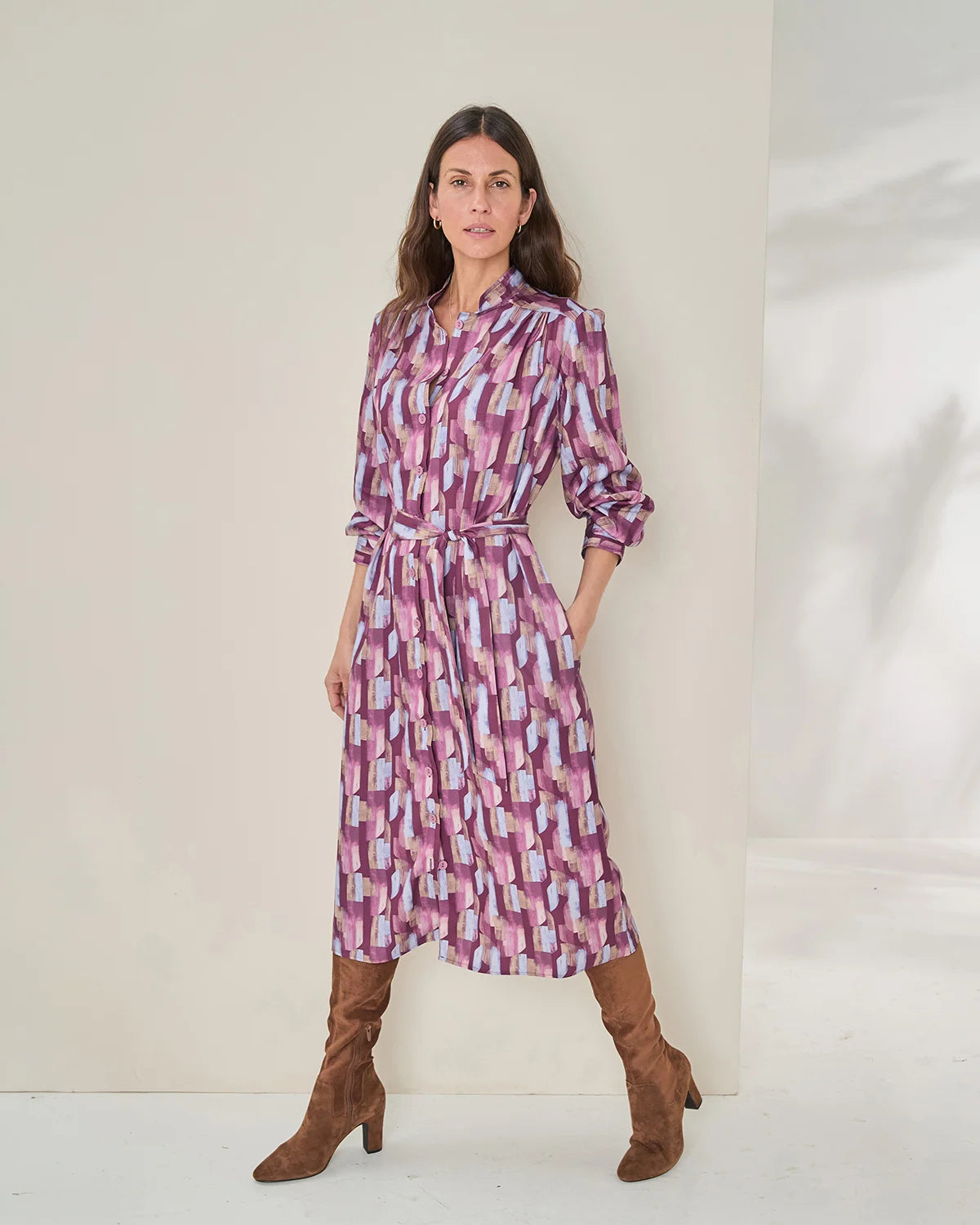 Edwina Patterned TENCEL™ Long Sleeve Shirt Dress