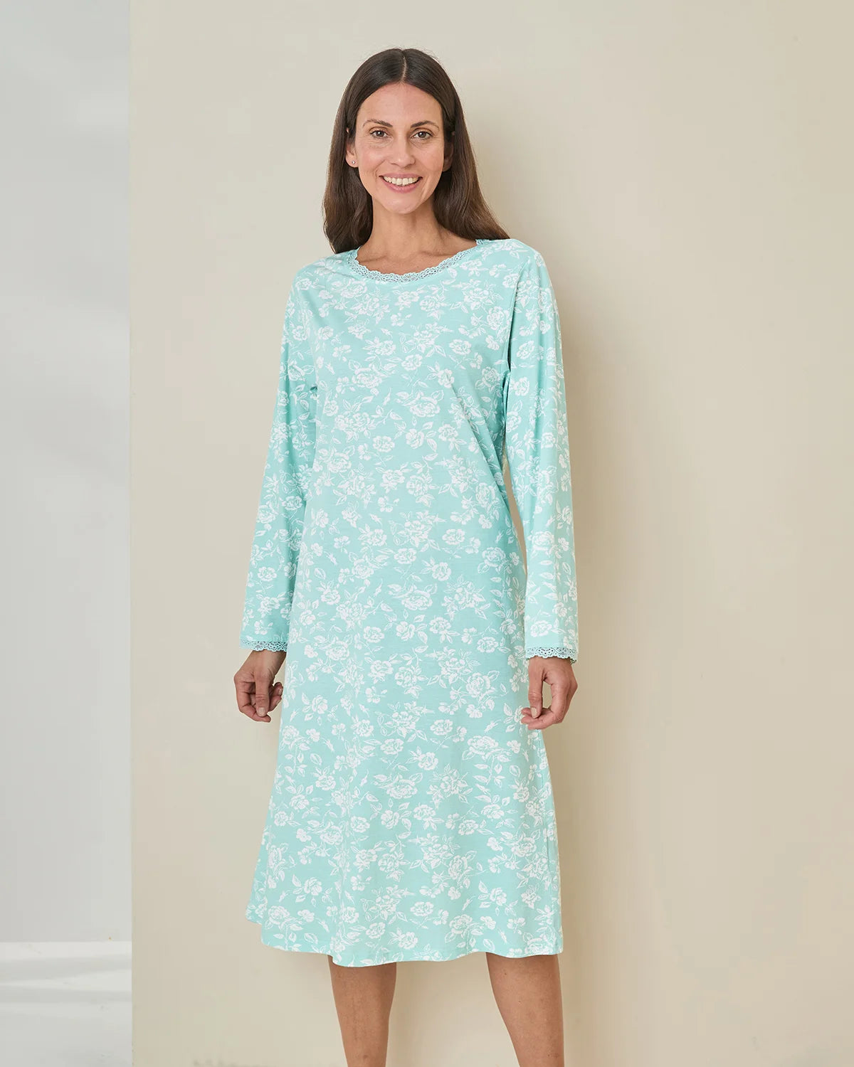 Elise Floral Long Sleeve Cotton Jersey Nightdress