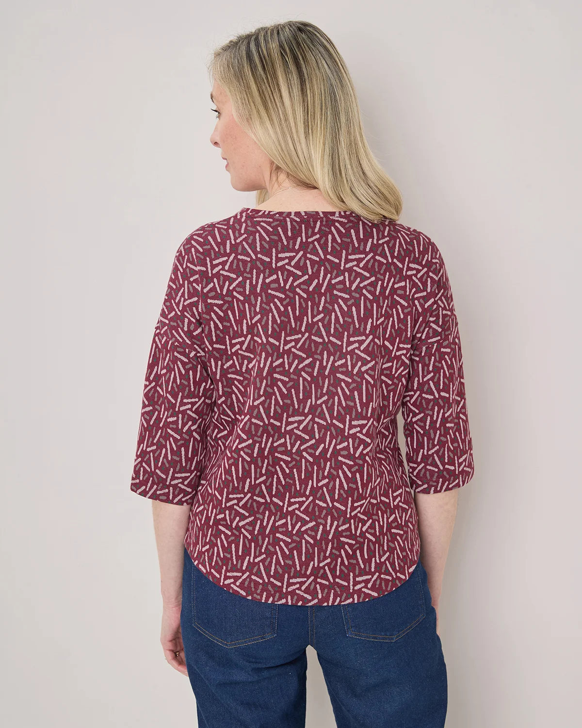 Patterned Crew Neck Dolman Sleeve Top - Elora