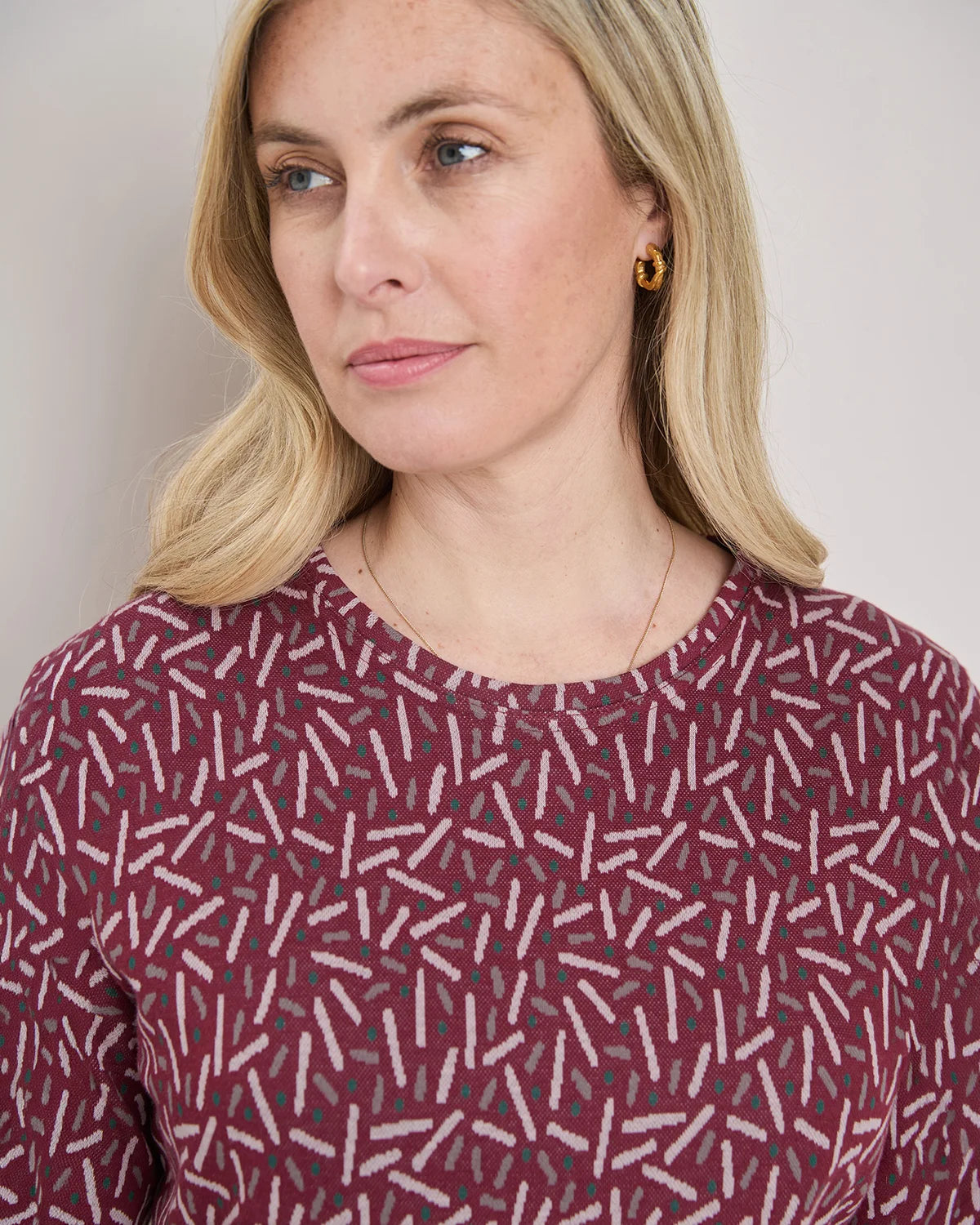 Patterned Crew Neck Dolman Sleeve Top - Elora