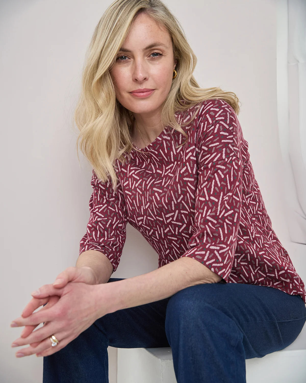 Patterned Crew Neck Dolman Sleeve Top - Elora