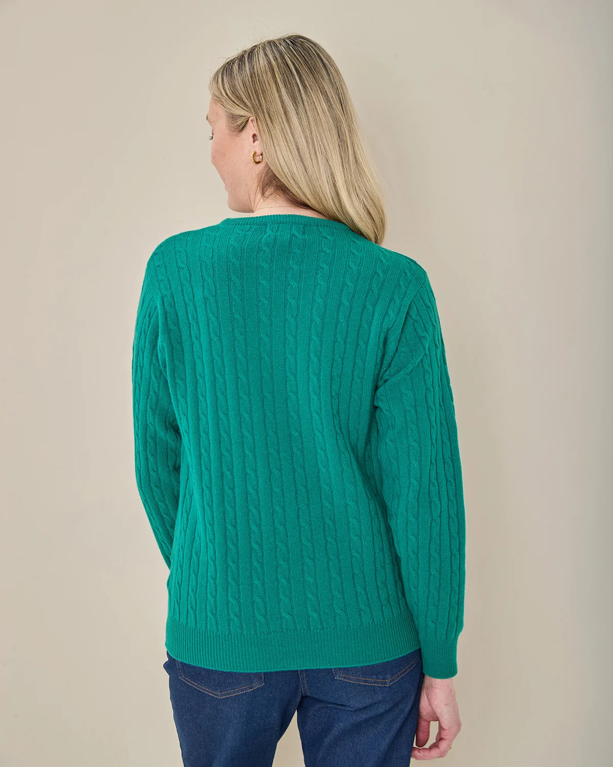 Lambswool Cable Crew Neck Jumper - Emerald