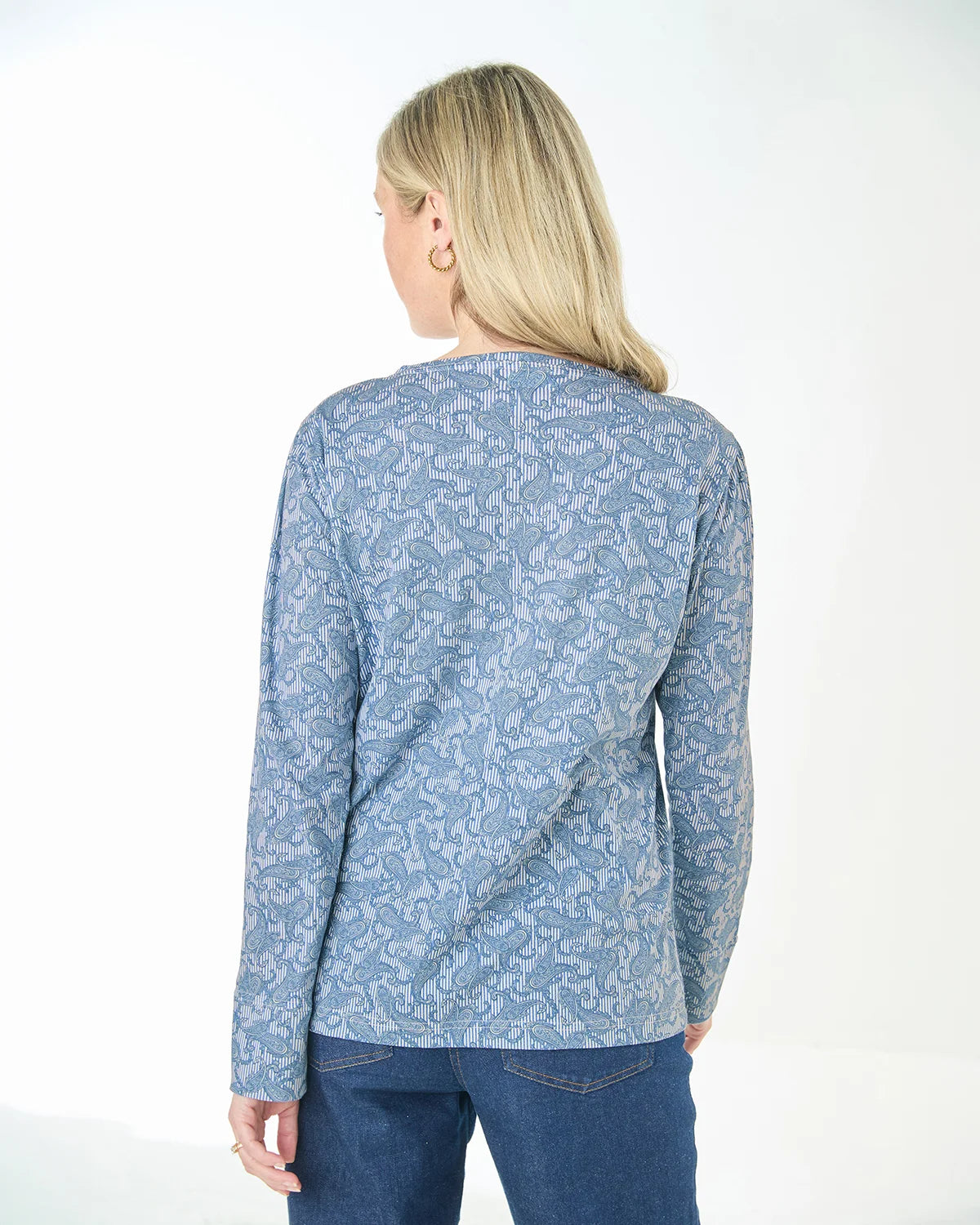 Printed Pleat Shoulder Crew Neck Top - Gabriella